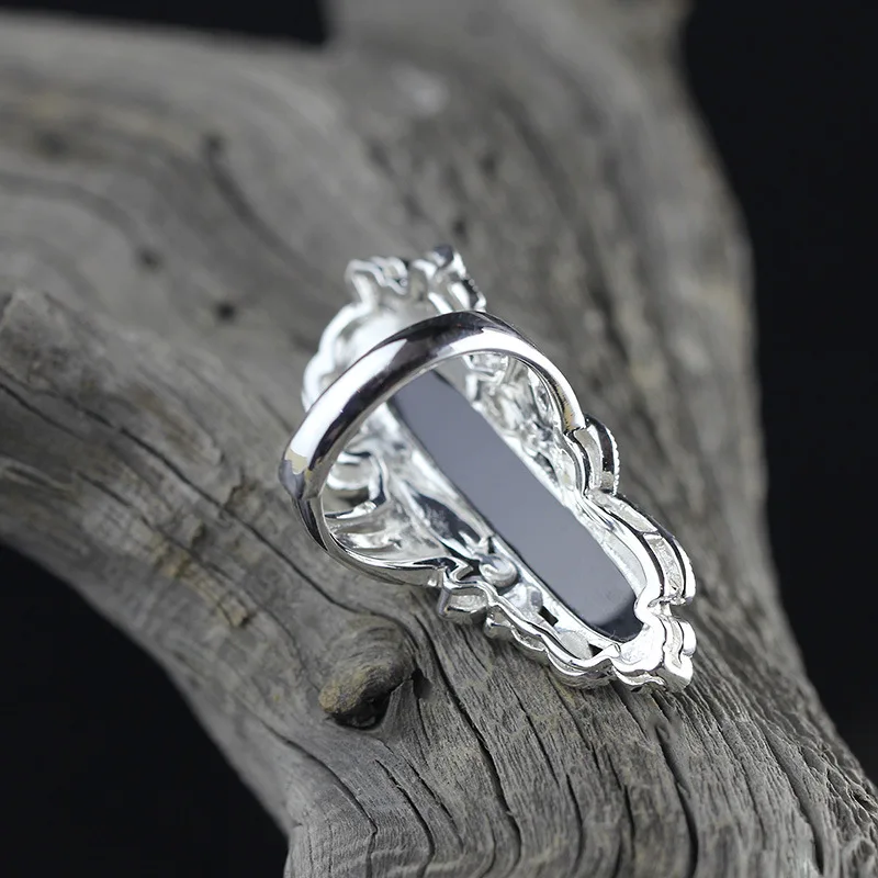 KJJEAXCMY fine jewelry S925 Стерлинговое серебро ювелирные изделия точность ремесло taiyin Леди Черный Агат открытие кольцо