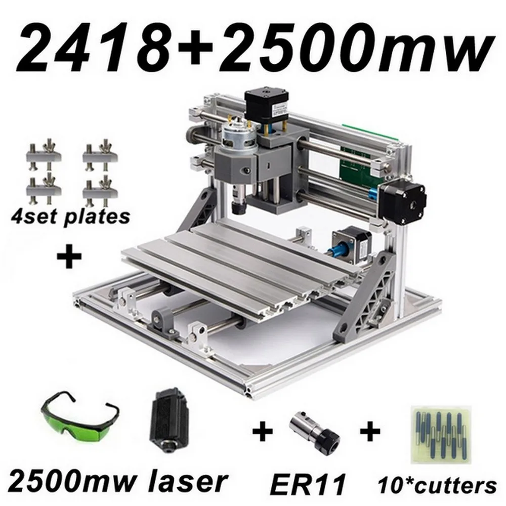 CNC2418 with 2500mw CNC2418 лазерный гравировальный станок ER11 с 500 МВт 2500 мвт 5500 МВт фрезерный станок для дерева PCB фрезерный станок для резьбы по дереву DIY мини ЧПУ - Цвет: CNC2418 with 2500mw