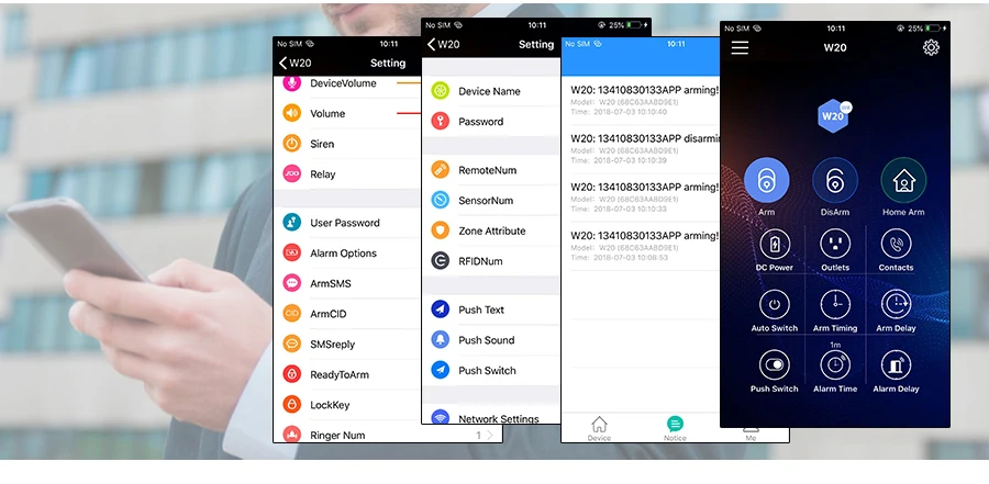 KERUI W20 новая модель Беспроводная 2,4 дюймов Сенсорная панель WiFi GSM система охранной сигнализации приложение RFID мини подвижный PIR датчик сирена