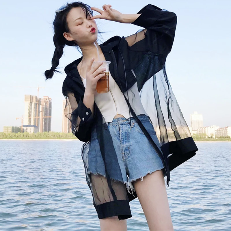 Женская летняя одежда ulzzang модная Корейская хипстерская куртка из сетчатой ткани