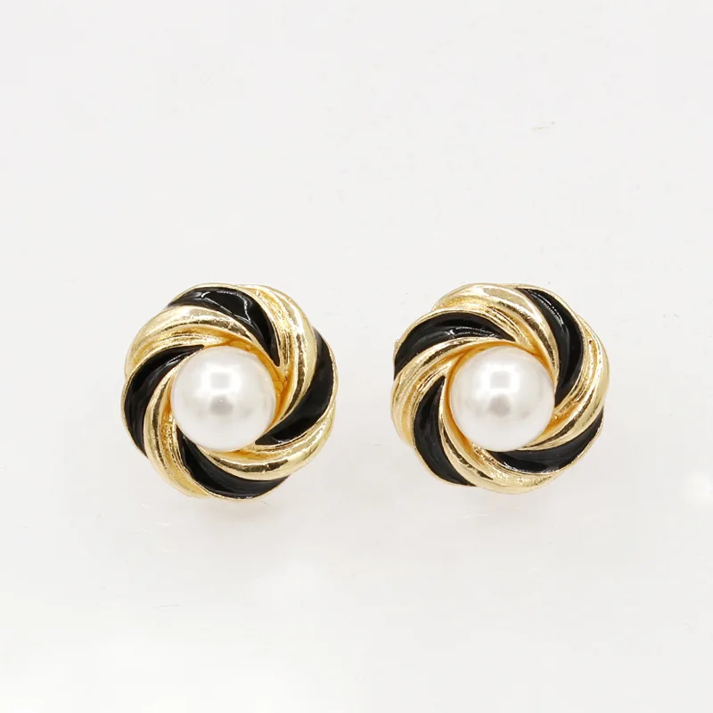 Женские серьги с цветком подвеской круглые геометрические имитацией жемчуга