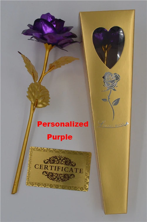 Purple Personalized Позолоченное розовое свадебное украшение 24 К с покрытием из золотистой фольги Золотое розовое золото матовое искусственное украшение 24 к Золотая роза искусственный цветок персонализированный - Цвет: Purple Personalized