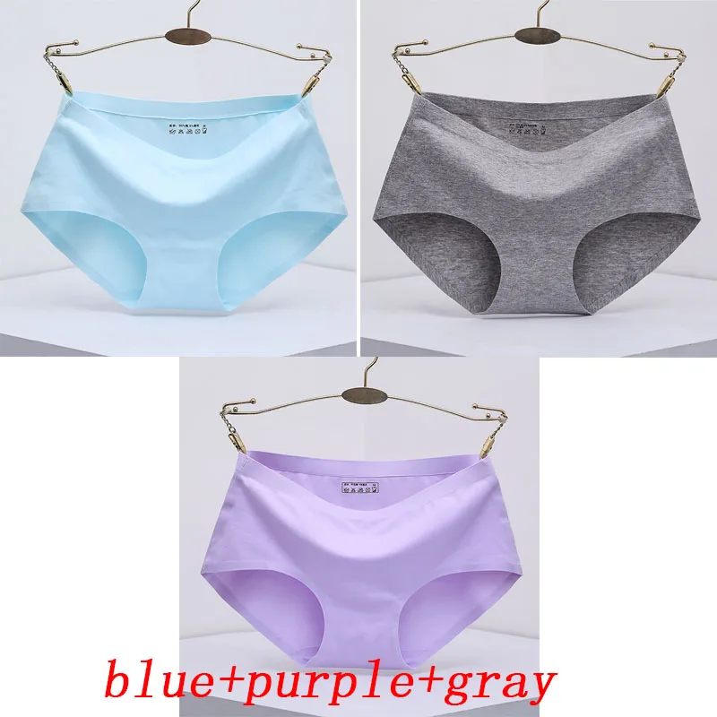 blue purple gray 3 шт./лот, женские трусики, цельное бесшовное женское нижнее белье, трусы со средней талией, сексуальное хлопковое женское нижнее белье, трусы - Цвет: blue purple gray
