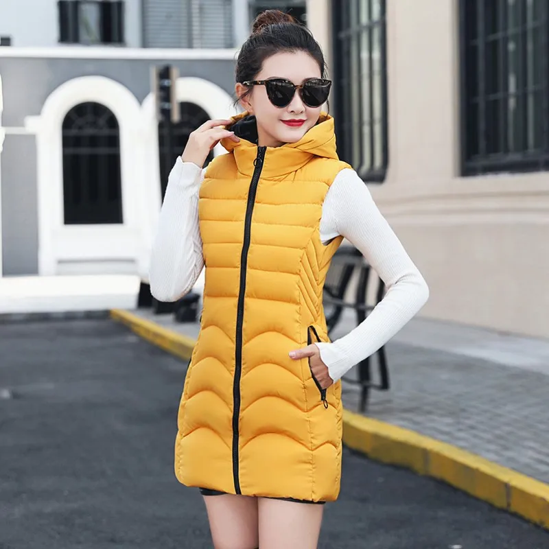 

ALMUERK Autumn Winter Women Vest Waistcoat Fur Hoody Sleeveless Long hoody Slim Pockets Casual hoodied