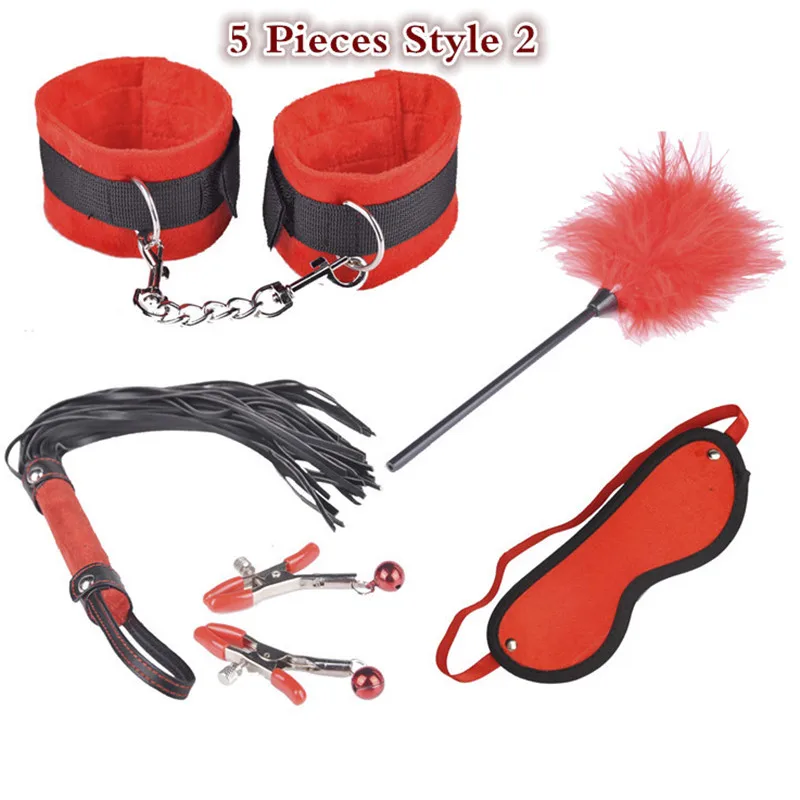 SM Sex Bondage Kit 9 Pcs Adult Games Set Handcuff Footcuff Whip Rope Blindfold for Couples Erotic Toys Products |