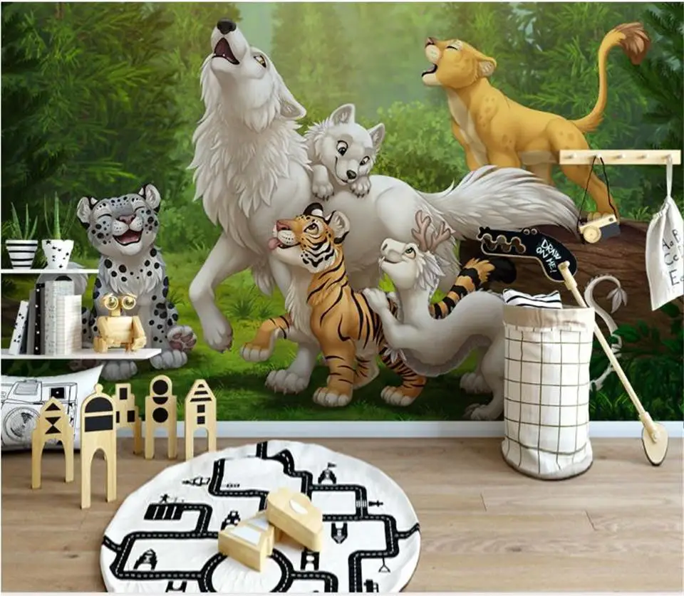 

Пользовательские 3D фотообои для детской комнаты, Настенные обои с диваном, фоном для телевизора, тигр, волк, животные, рай, 3D картины, обои, до...
