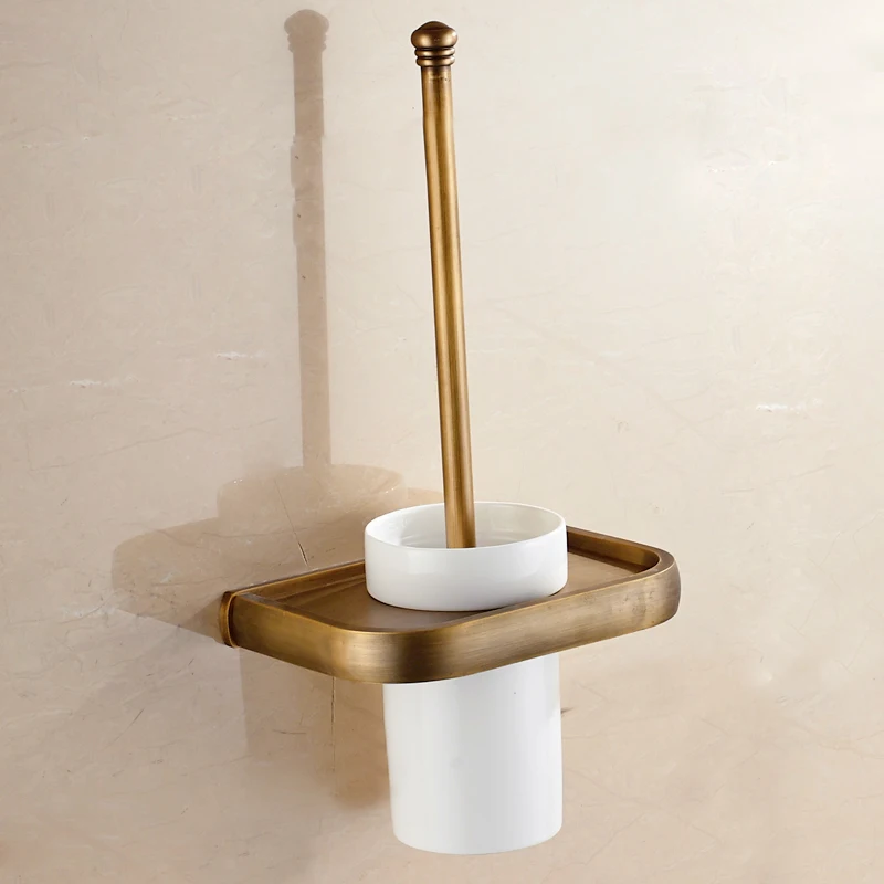 Держатель для туалетной щетки ванной комнаты медный золотистый аксессуары полка