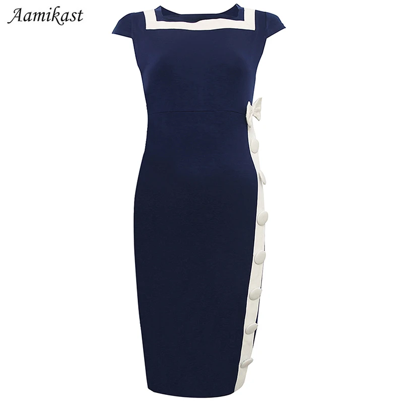 Женское облегающее платье-карандаш до колена с коротким рукавом | Женская одежда