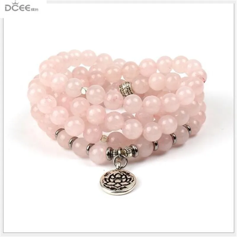 Popular High Quality 108 8mm Natural Amazon Stone Beads Mala Beaded Bracelet Yoga Necklace Lotus Pendant. | Украшения и