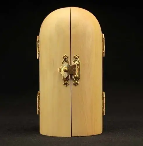 Редкая китайская ручная работа резной Boxwood длинная KWAN YIN шкатулка с амулетом