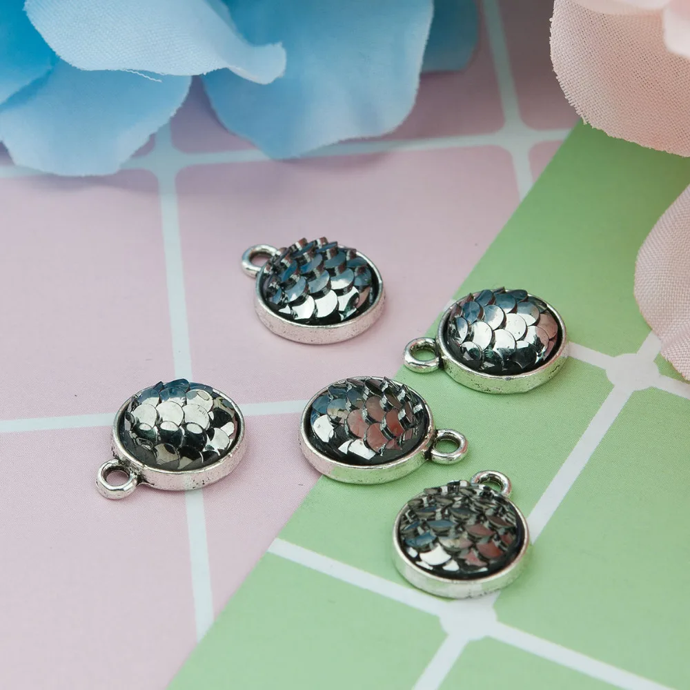 DoreenBeads сплав на основе цинка и Русалка из смолы Рыба/дракон весы Подвески Круглые