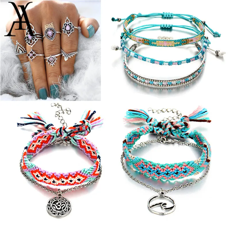 4 шт./компл. Boho кристалл кольца на среднюю фалангу бисер ручной работы Браслеты