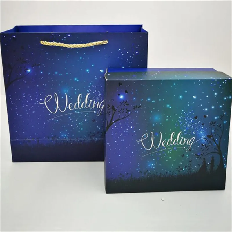 2pcs Подарочная коробка, набор свадебных подарочных коробок, Подарочная коробка для конфет, Подарочная коробка со звездами, вечерние бумажные пакеты синего цвета - Цвет: 2pcs