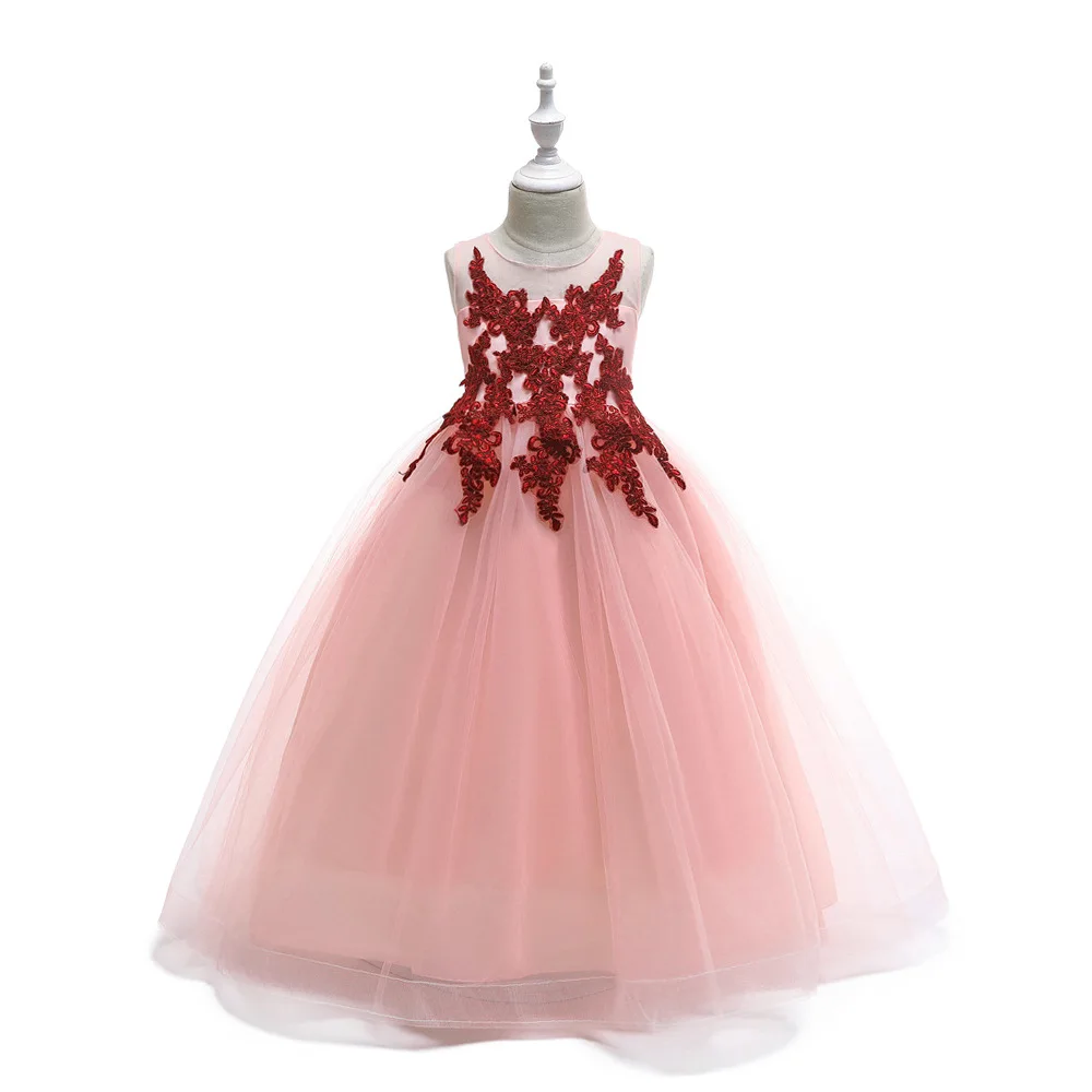 Платье с цветами для девочек на свадьбу длинное кружевное платье из тюля