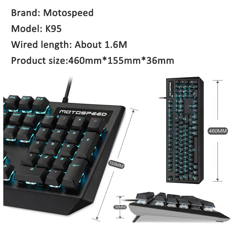Motospeed K95 USB настоящая механическая клавиатура Проводная 104 клавиши синий