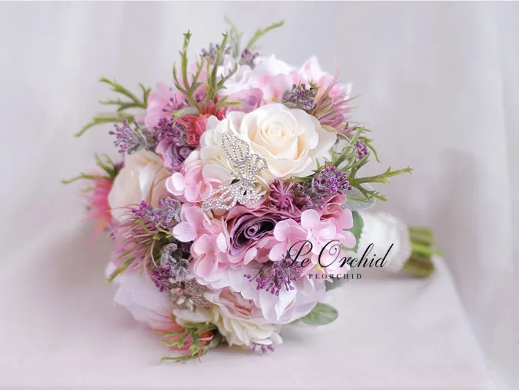 PEORCHID фиолетовый розовый свадебный букет фотоискусственная Гортензия роза