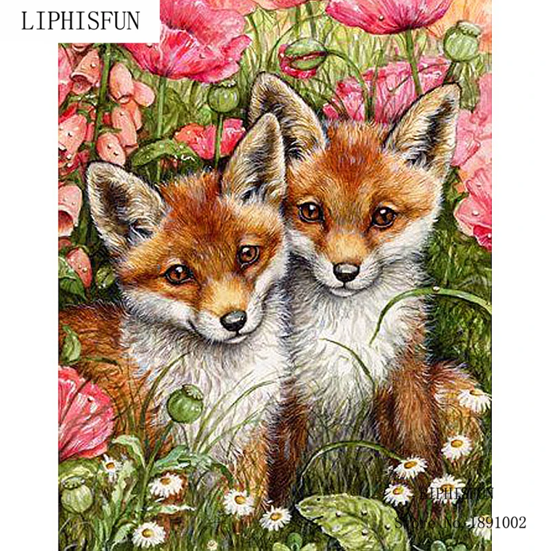 5D DIY Diamond Painting &quotTwo Foxes &amp Flowers&quot Embroidery Full Square Cross Stitch Rhinestone Mosaic Decor | Дом и сад