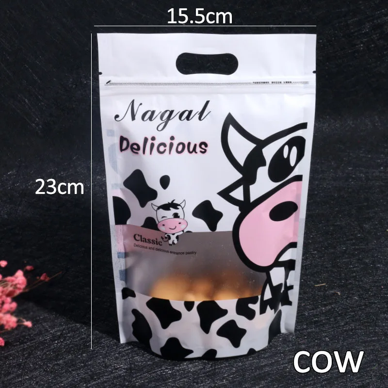 cow 10 шт полупрозрачные 15,5*23 см бисквит печенье сумки самозапечатывающийся мешок на молнии прикрепляемые милые Мультяшные шаблон чай упаковка мешки - Цвет: cow