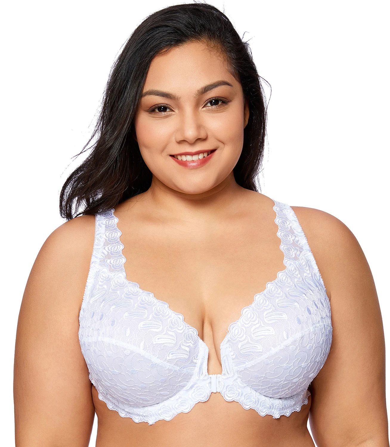 

New Women's Lace Front Close Unlined Plus Size Support Embroidered Underwired Bra