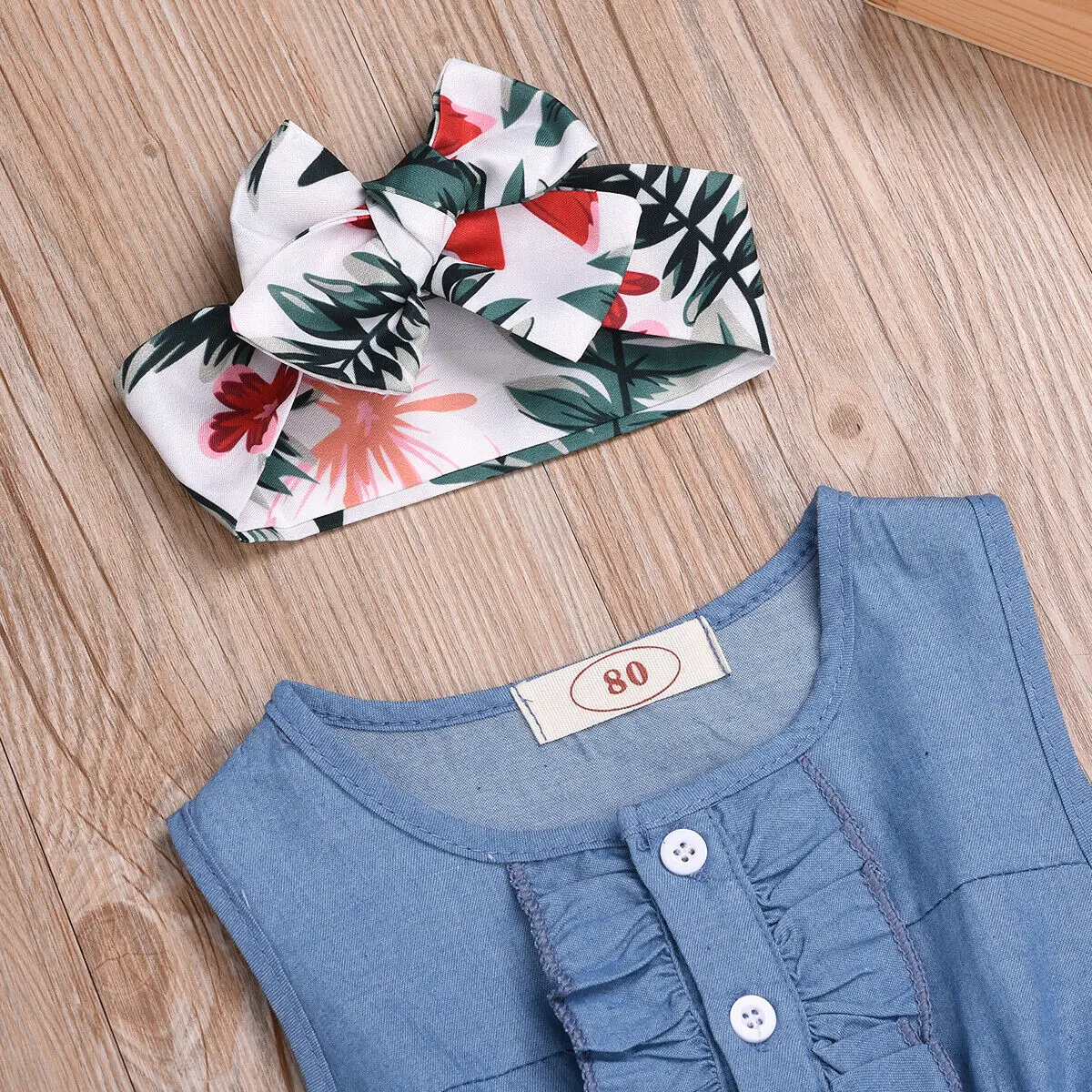 2019 Baby Summer Clothing 1-6Y Infant Kids Girls Sleeveless Floral Dress Headband Toddler Button Denim Patchwork Sundress | Детская