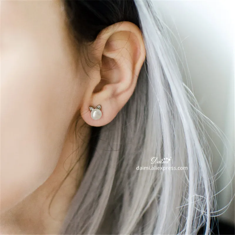 DAIMI серебряные серьги гвоздики с котом 5 6 мм Серьги пресноводным жемчугом|Серьги|