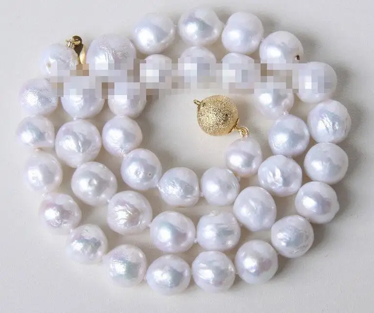 

18" 11mm baroque white Reborn keshi pearls necklace Yellow clasp