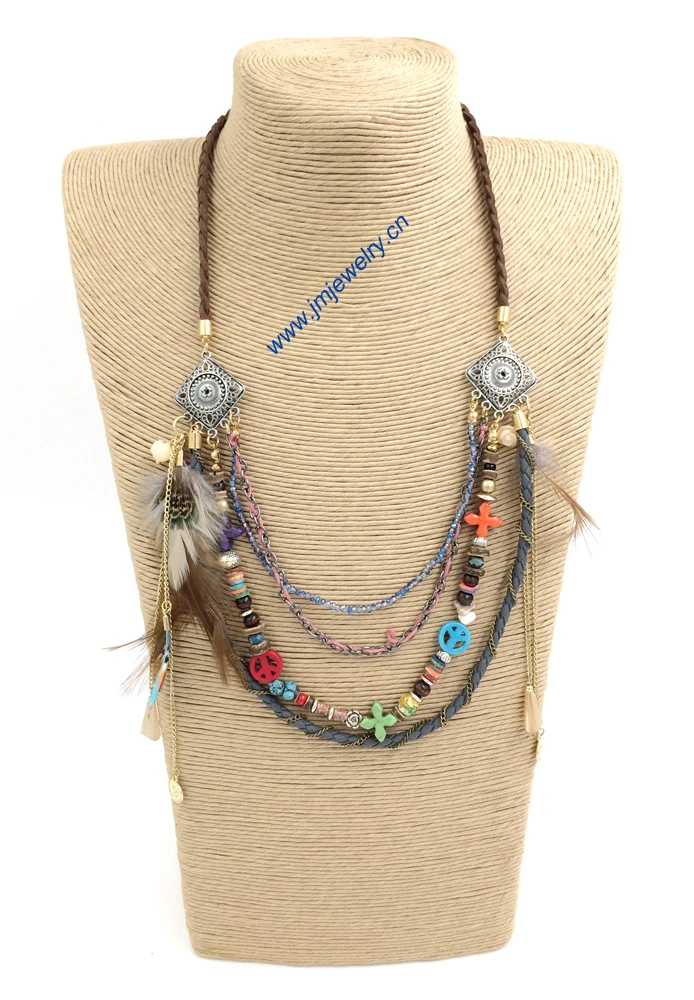 ?? ジュエリー卸売自由奔放に生きるスタイルビーズネックレスステートメントネックレスfetherタッセル夏スタイル用海ビーチボヘミアコリアー