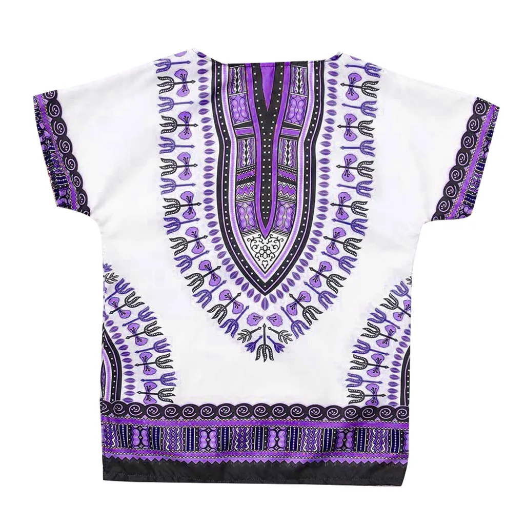 Purple Г. Летние детские рубашки для малышей Детская Яркая футболка унисекс в африканском стиле для мальчиков и девочек, Дашики футболки для детей - Цвет: Purple