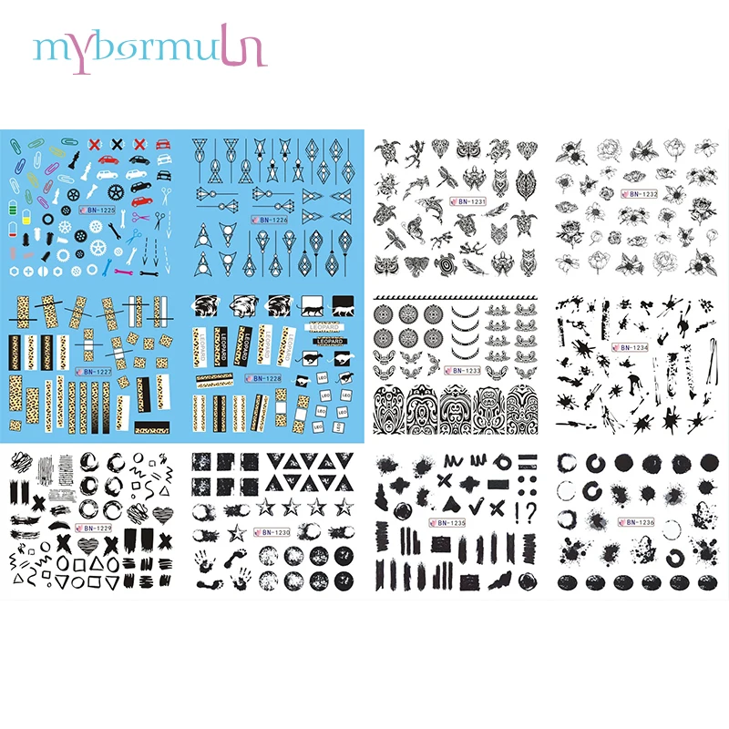 12 типов черно белых геометрических узоров слайдер водного транфера наклейки для