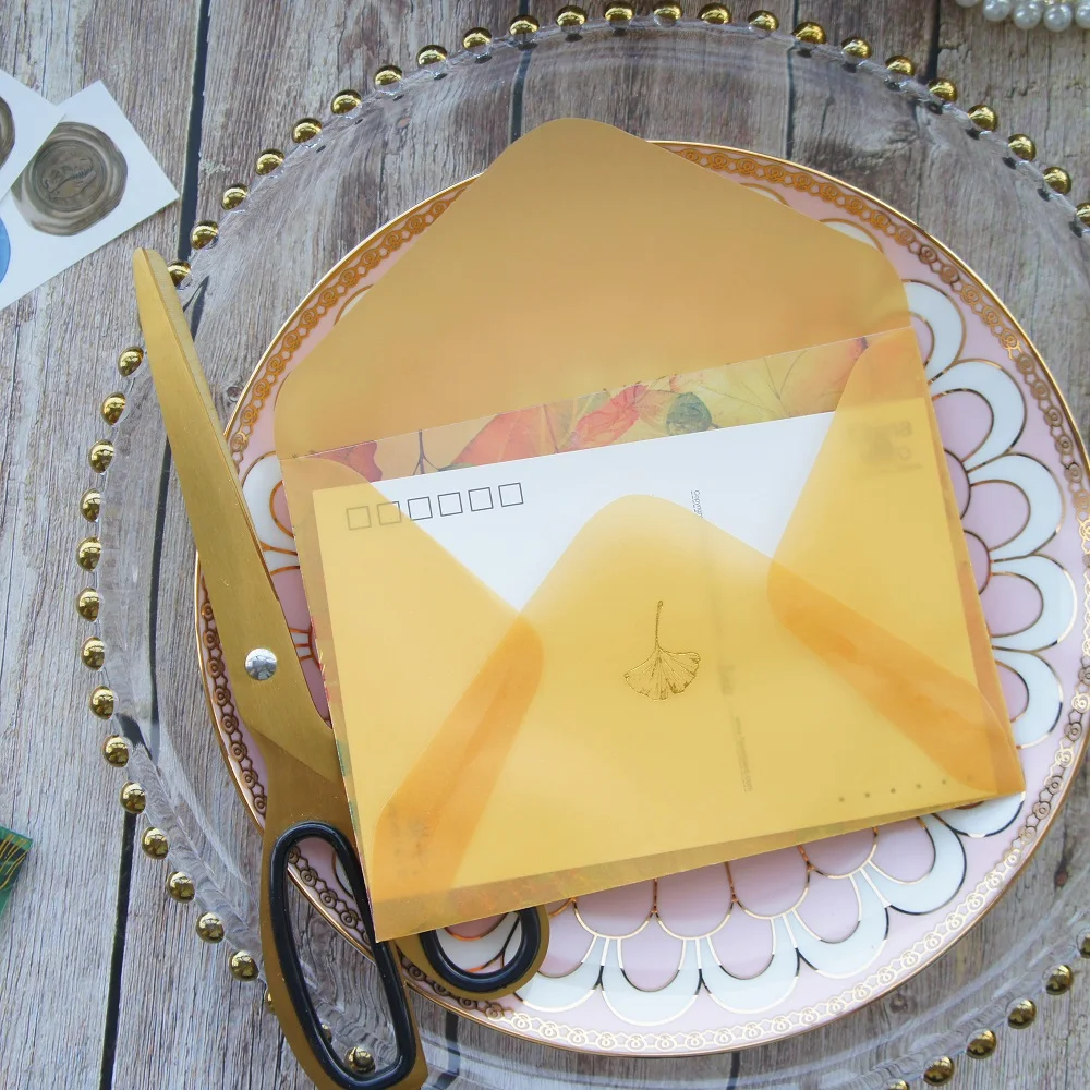 Золотые летние листья цветочный дизайн 3 шт конверт с печатью стикер как открытка