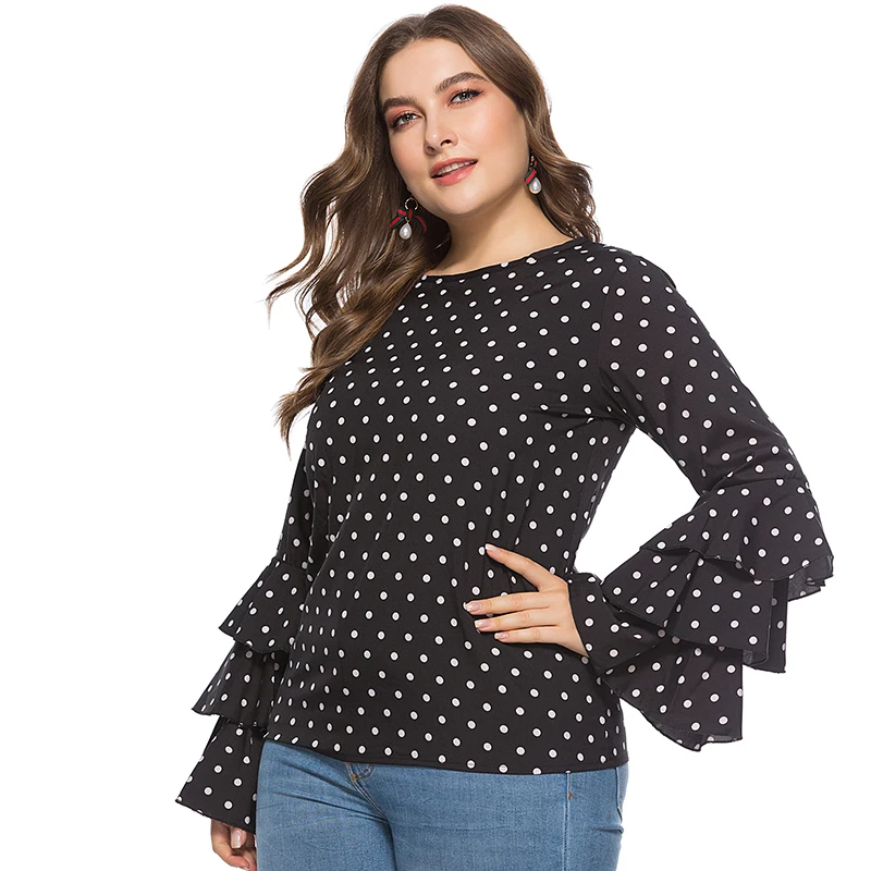 LALAIKAI плюс Размеры XL 2XL 3XL 4XL 5XL 6XL в горошек футболка Для женщин с длинным рукавом