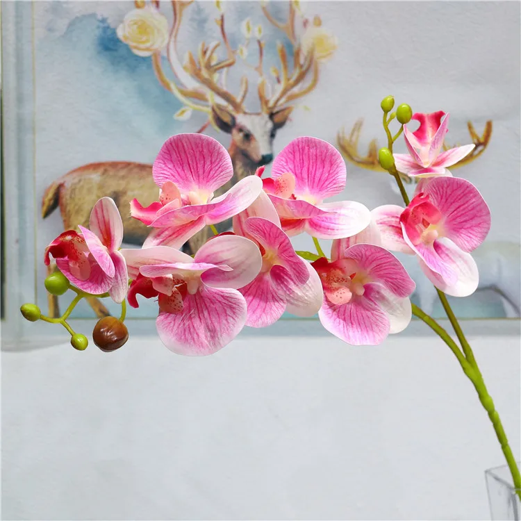 White-rimmed pink 2 вилки 3d печать бабочка Орхидея зеленый пластик идиллический страна поддельные цветы стол украшение интерьера искусственный цветок - Цвет: White-rimmed pink