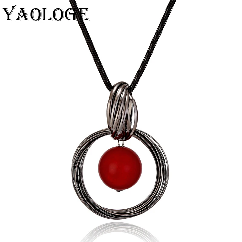 Женское ожерелье с подвеской YAOLOGE осенне зимнее милое длинное бусинами красная