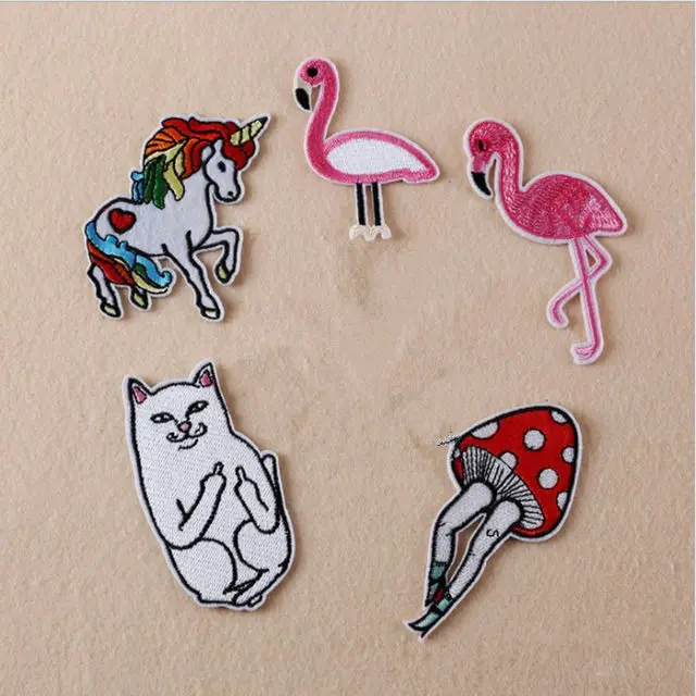 Новинка наклейки для одежды с котом и птичкой заплатки в виде гриба утюжок паста