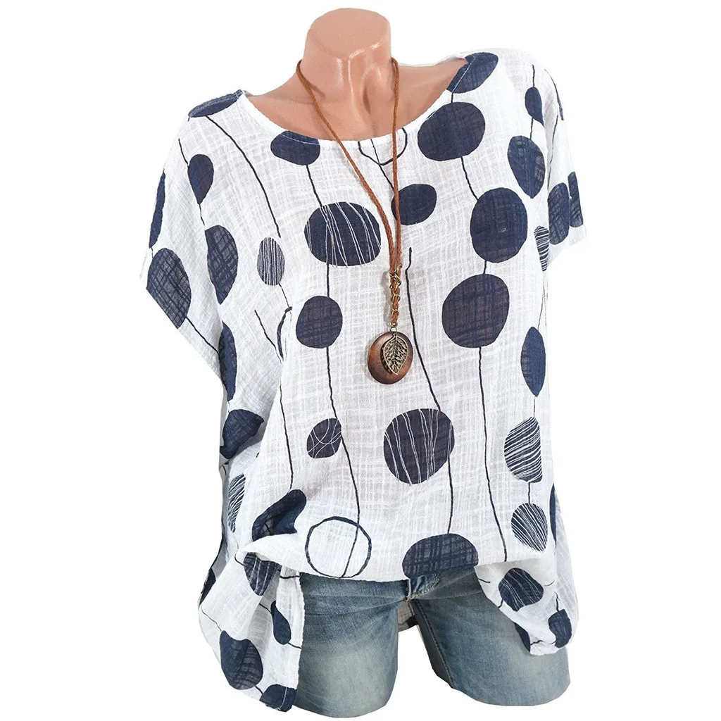 Женская рубашка размера плюс с принтом &quotкэжуал дот&quot коротким рукавом топы для