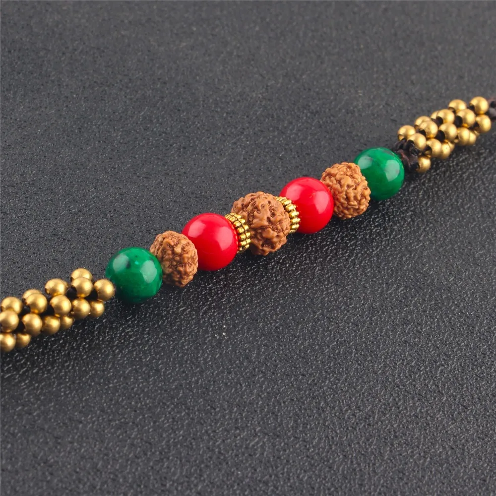 2018 винтажные круглые Rudraksha со вставками из натурального камня цепи браслеты для