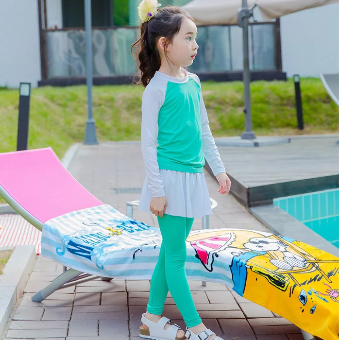 Новинка 2017 Пляжная накидка купальник для девочек с длинным рукавом детей костюм