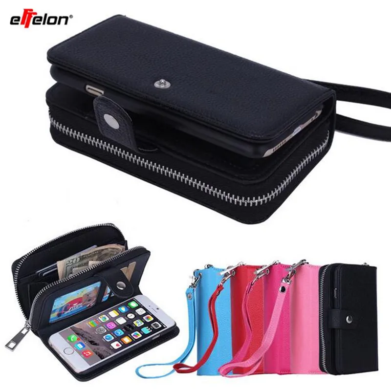 Многофункциональный кожаный бумажник на молнии с магнитной съемной задней чехол