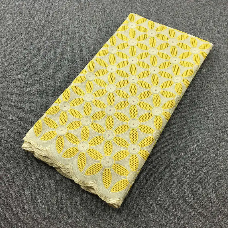 5 ярдов желтый Оригинальный швейцарский вуаль кружева 075 африканская кружевная