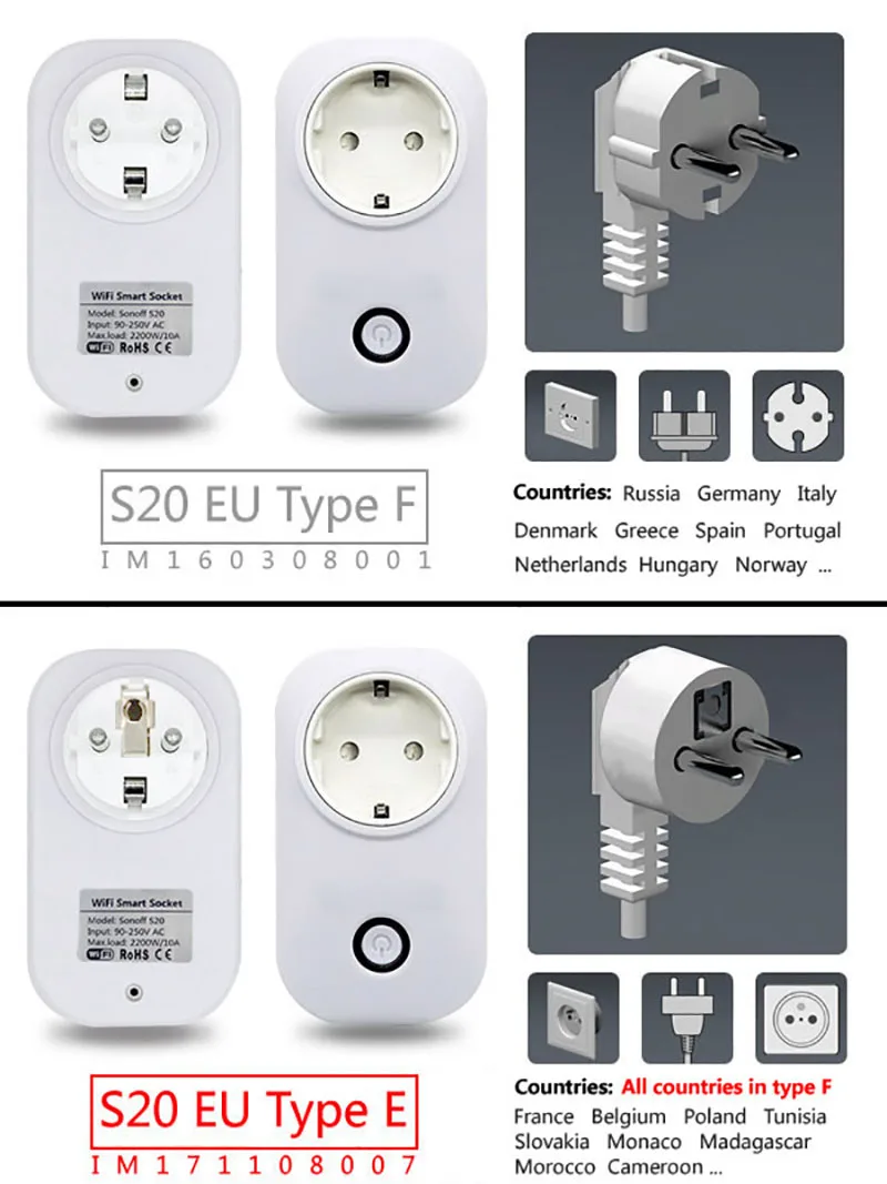 Itead Sonoff S20 умная розетка Wifi, переключатель CN, UK, US, EU, вилка, пульт дистанционного управления, розетка, переключатель синхронизации для умного дома, автоматизация