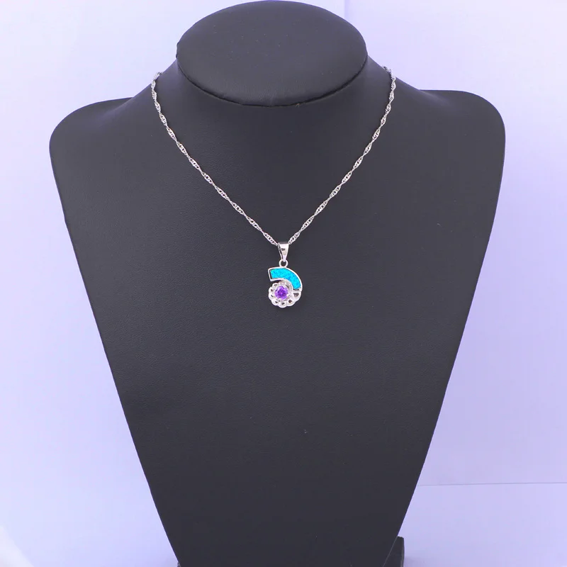 Hot Sell Retail Style Popular Gifts for girls People Blue fire Opal Fashion jewelry stamp silver plated Necklace Pendants OP411A | Украшения