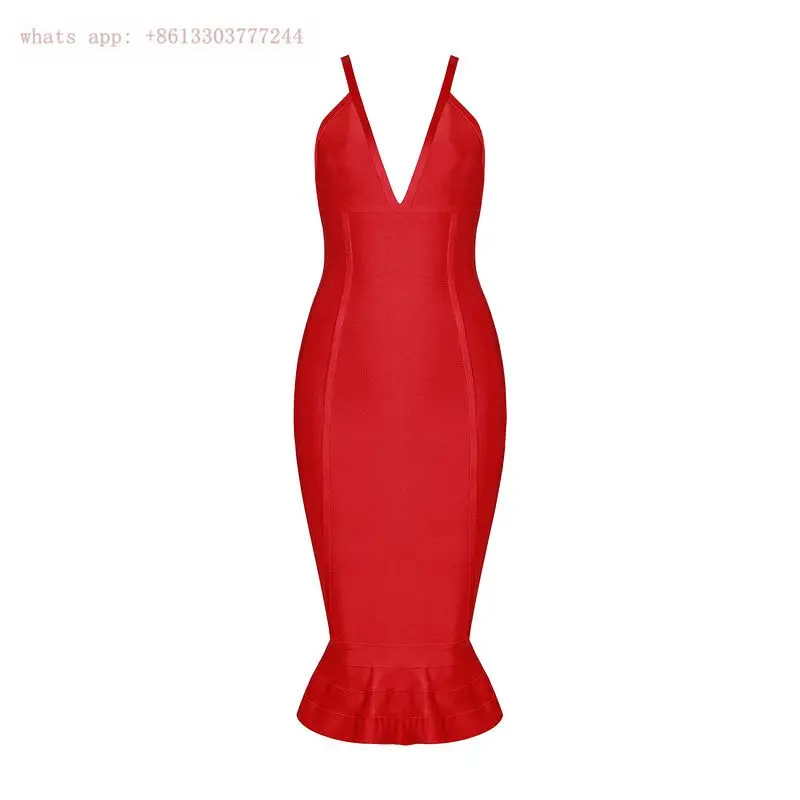 Красный Элегантный midi Русалка платье осень бинты Платья Женская vestido С НАБОРНЫМИ БРЕТЕЛЬКАМИ спинки короткое платье короткое вечернее платье - Цвет: Красный