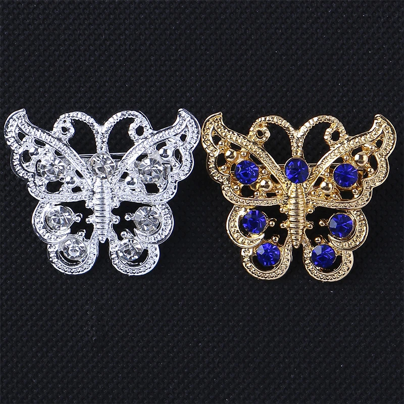 3pcs Fashion luxury white blue Perfect Color Bright Crystal Rhinestone Gold Tone Butterfly Pin Brooch small scarf brooches pins | Украшения