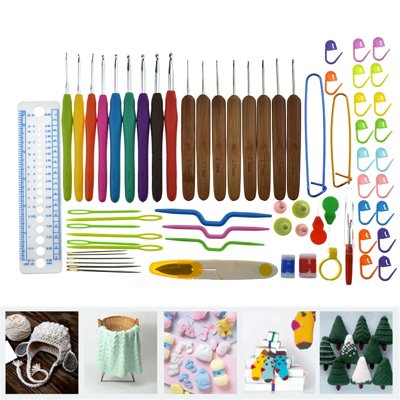 Набор крючков для вязания с синим чехлом 17 шт.|knitting gauge|stitch holderknitting needles |