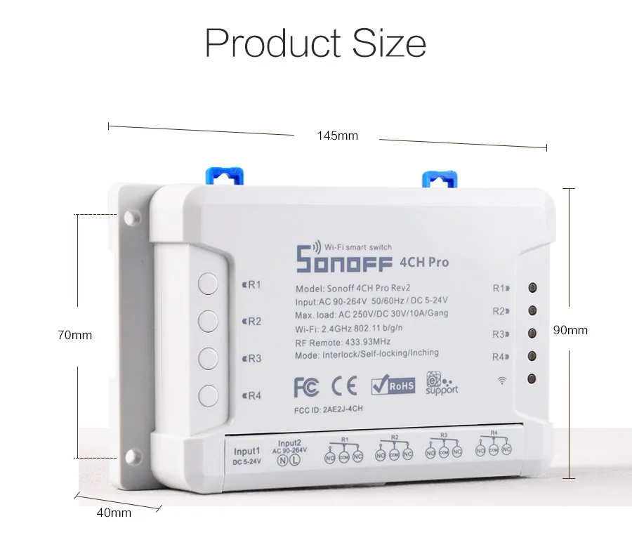 Sonoff 4CH Pro R2 433 МГц 4 канала RF беспроводной пульт дистанционного управления Wifi