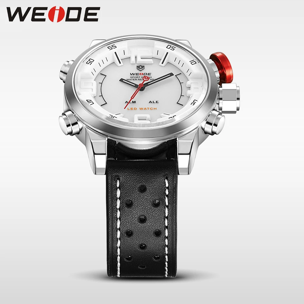 WEIDE мужские часы Люксовый бренд известный бренд спортивные часы мужские Цифровые кварцевые часы с двойным кожаным ремешком Relogio Masculino