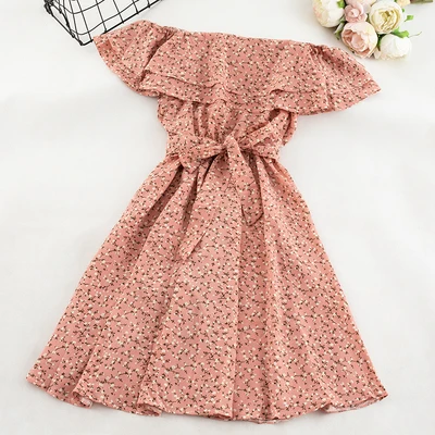 pink floral SINGRAIN женское плечами богемное платье ТРАПЕЦИЕВИДНОЕ винтажное пляжное цветочным летнее платье - Цвет: pink floral