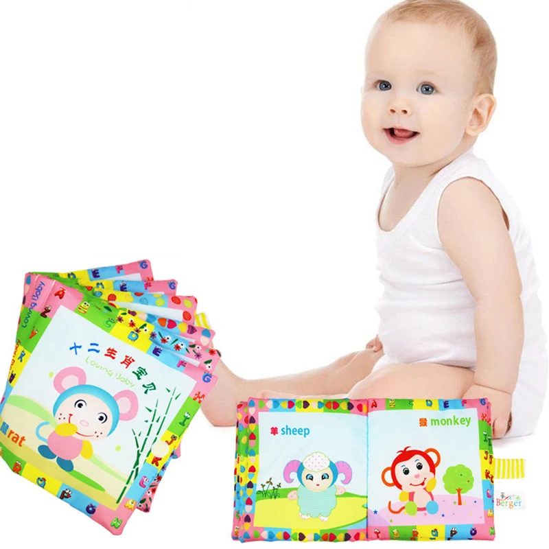 Cartoon Animal Chinese Zodiac Cloth Book Rattle Toys Boys Girls Early Education toys Baby Soft Cute Color Cognition Toy | Игрушки и