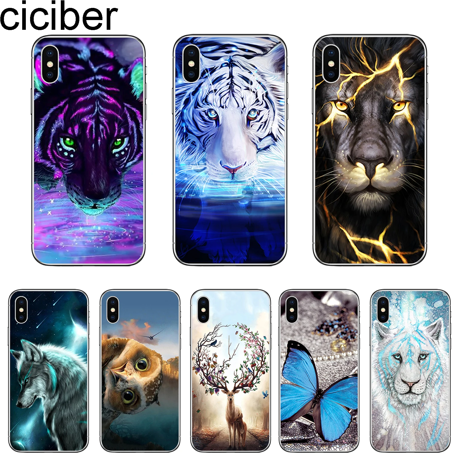ciciber Animal Tiger Coque For iPhone 7 Case 8 6S Plus X XR XS Max Phone 5S SE Soft Silicone for iphone 11 Pro Cover |