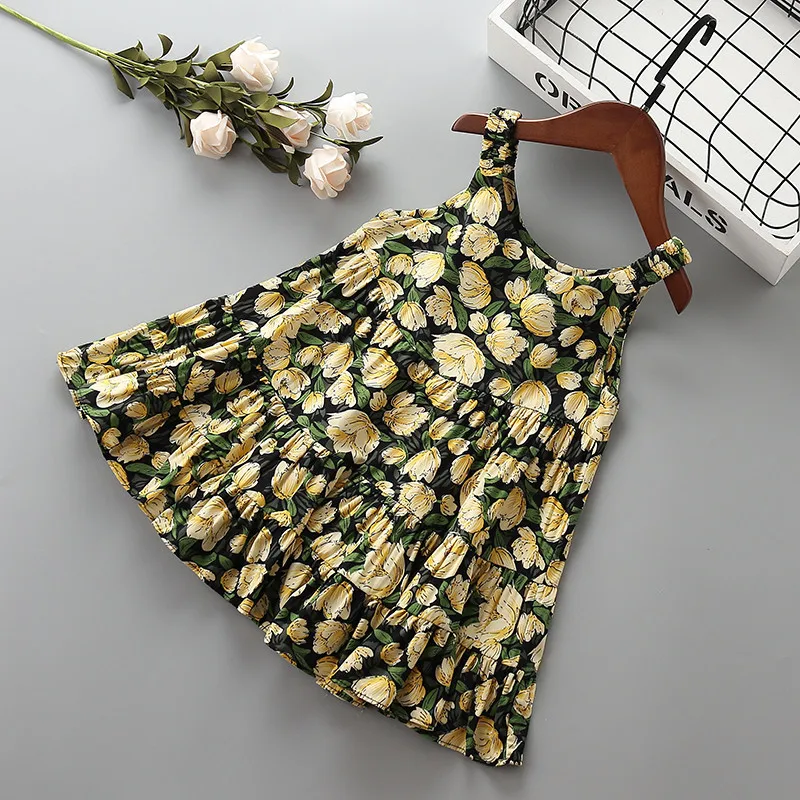 0-5 year High quality girl dress 2021 new summer fashion beach flower ruched kid children clothing party princess | Детская одежда и